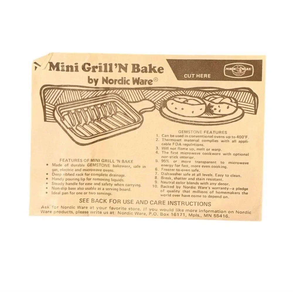 Vintage Nordic Ware Microwave Mini Grill N Bake Reversible Pan w Box Instruction